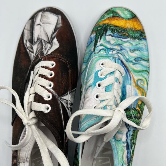 Vans Mens 6.5 Womens 8 Shoes Sneakers Blue Black Art Scenes Customized Skater - Picture 12 of 14